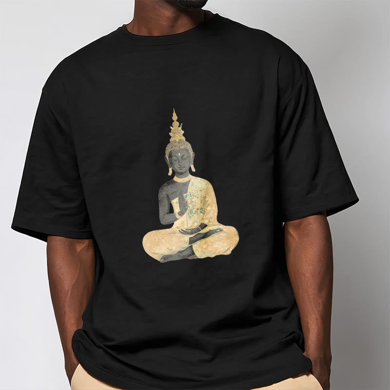 Koszulka z nadrukiem Buddha Stones Buddy Medytujący Budda Wzór Bawełna T-shirt - image 12