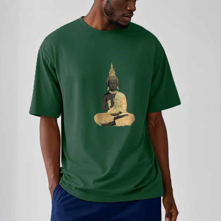 Koszulka z nadrukiem Buddha Stones Buddy Medytujący Budda Wzór Bawełna T-shirt - image 5