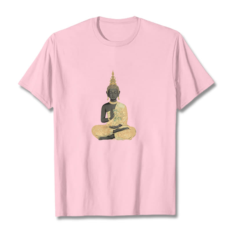 Koszulka z nadrukiem Buddha Stones Buddy Medytujący Budda Wzór Bawełna T-shirt - Jasnoróżowy - 2XL - image 19