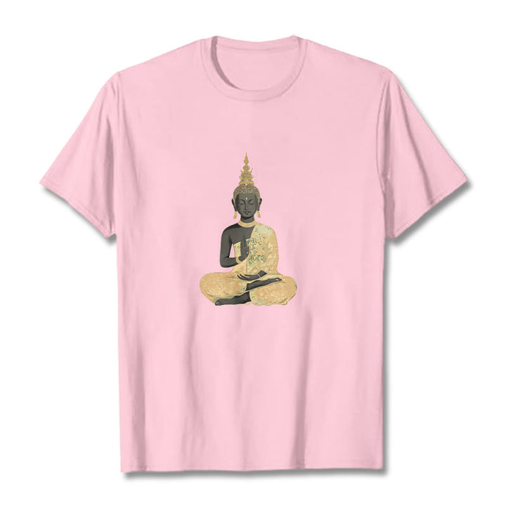 Koszulka z nadrukiem Buddha Stones Buddy Medytujący Budda Wzór Bawełna T-shirt - Jasnoróżowy - 2XL - image 19