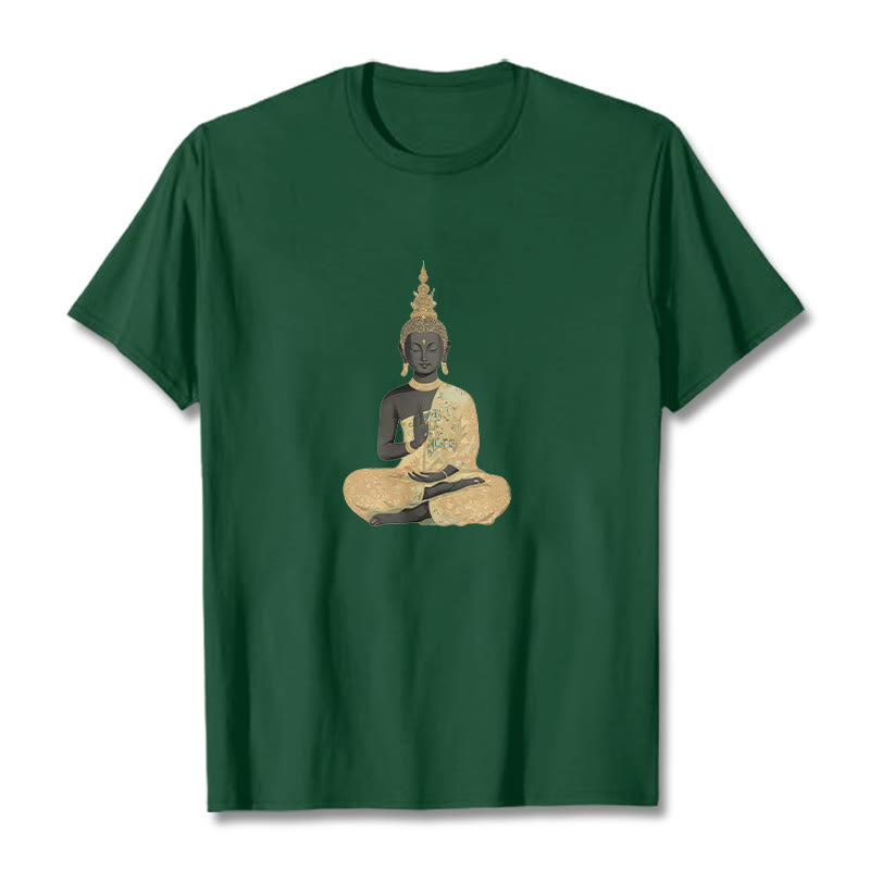 Koszulka z nadrukiem Buddha Stones Buddy Medytujący Budda Wzór Bawełna T-shirt - ForestGreen - 2XL - image 4