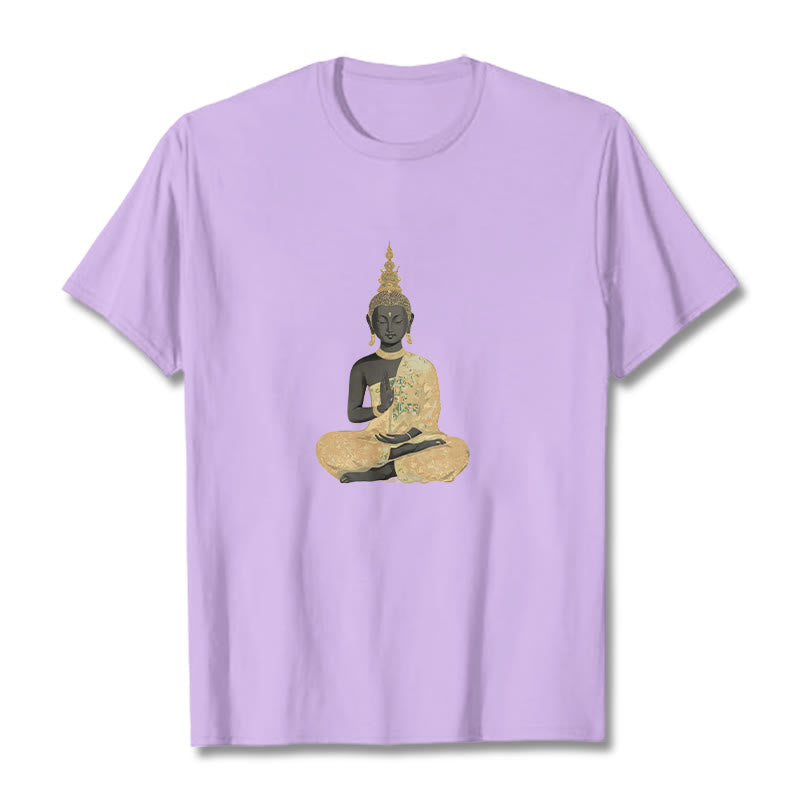 Koszulka z nadrukiem Buddha Stones Buddy Medytujący Budda Wzór Bawełna T-shirt - Śliwka - 2XL - image 9