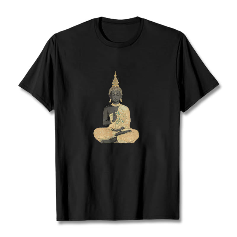 Koszulka z nadrukiem Buddha Stones Buddy Medytujący Budda Wzór Bawełna T-shirt - Czarny - 2XL - image 11