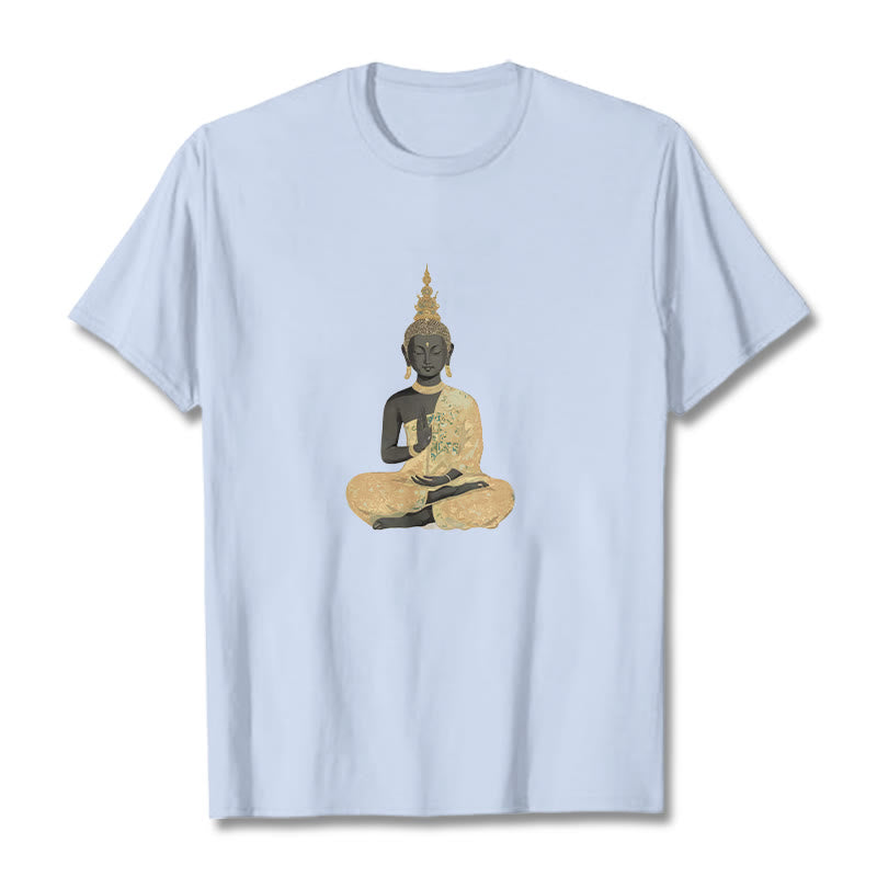 Koszulka z nadrukiem Buddha Stones Buddy Medytujący Budda Wzór Bawełna T-shirt - Jasnoniebieski - 2XL - image 16