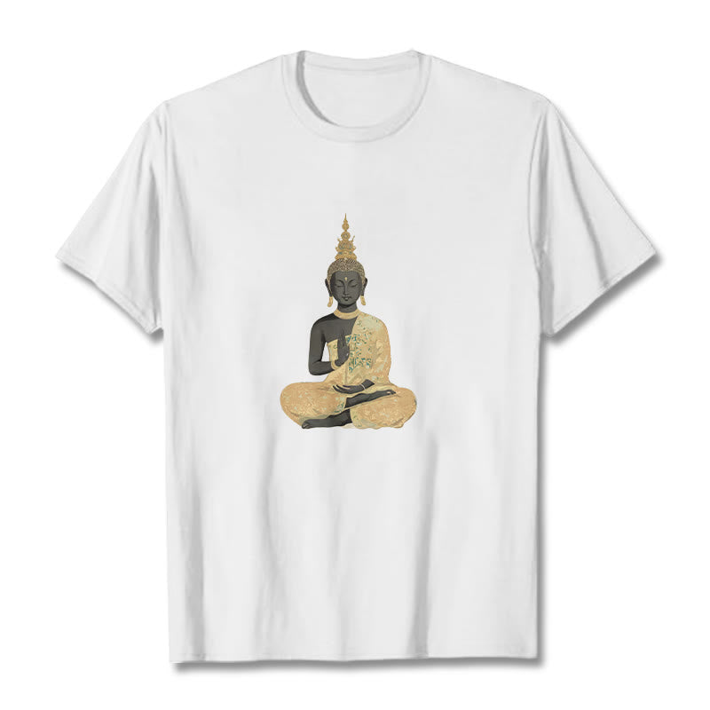 Koszulka z nadrukiem Buddha Stones Buddy Medytujący Budda Wzór Bawełna T-shirt - Biały - 2XL - image 6
