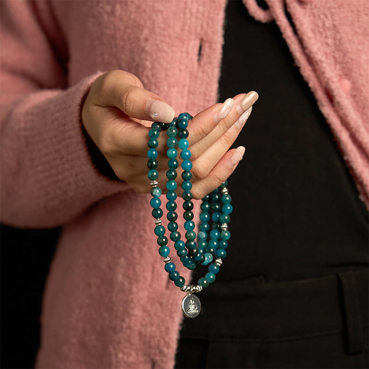 Buddha Stones 108 Koraliki Mala Koraliki Apatytowe Om Drzewo Życia Bransoletka Buddy Lotosu