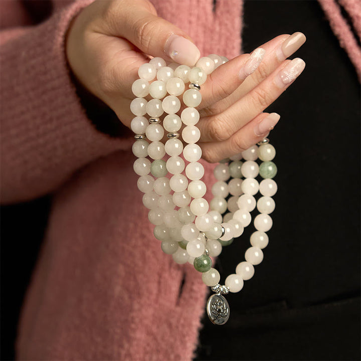 Buddha Stones 108 Mala Beads Naturalna Bransoletka Szczęścia Tianshan Jade Lotus