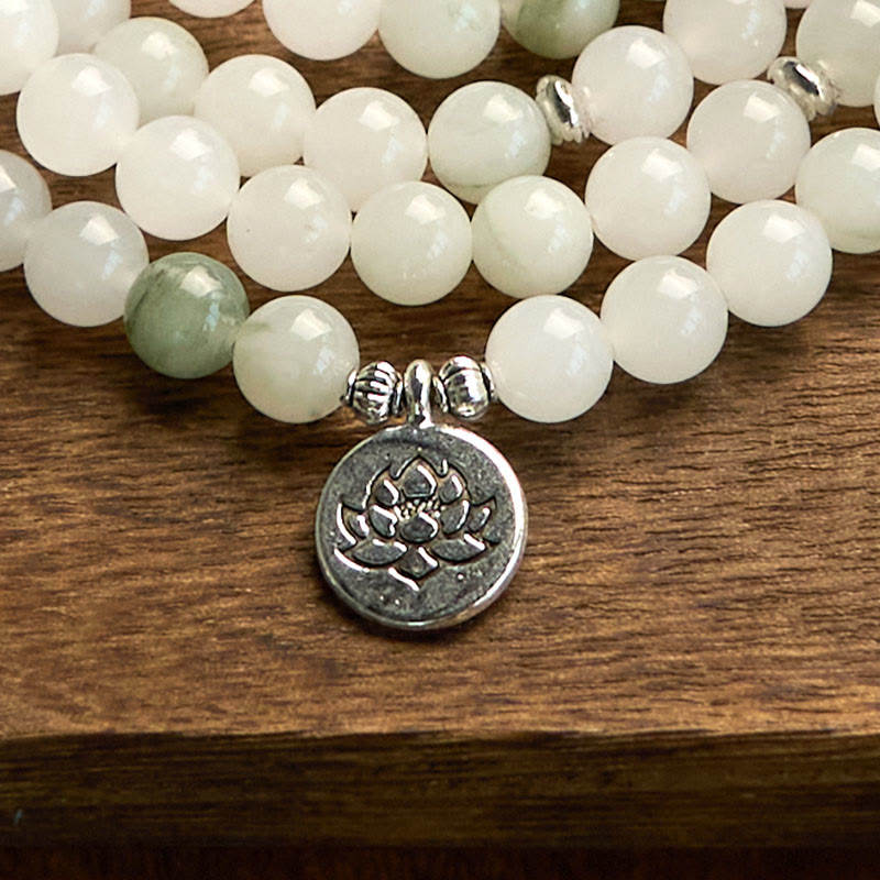 Buddha Stones 108 Mala Beads Naturalna Bransoletka Szczęścia Tianshan Jade Lotus