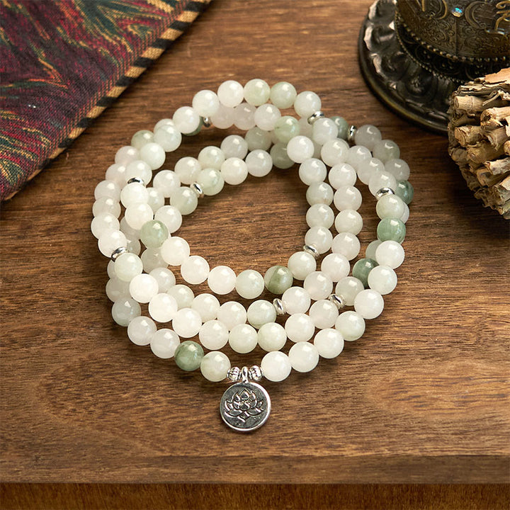 Buddha Stones 108 Mala Beads Naturalna Bransoletka Szczęścia Tianshan Jade Lotus