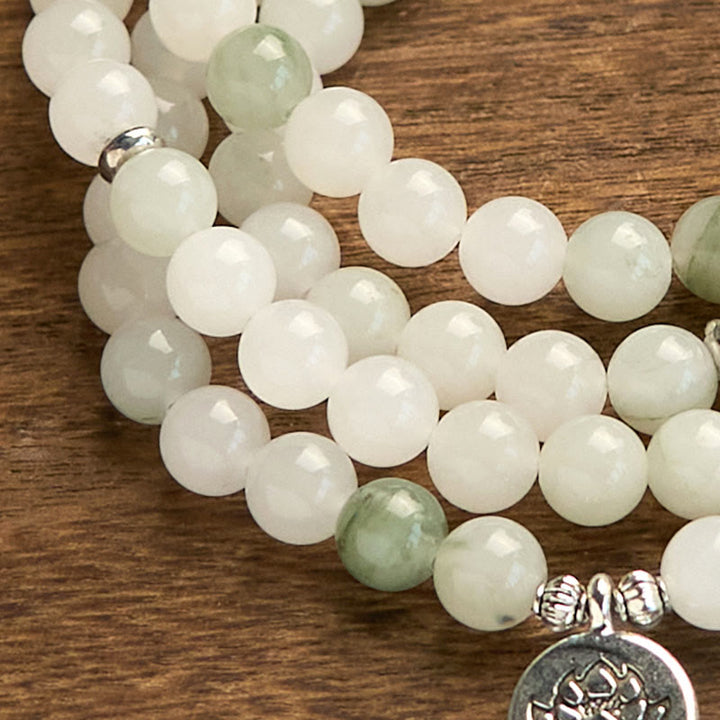 Buddha Stones 108 Mala Beads Naturalna Bransoletka Szczęścia Tianshan Jade Lotus