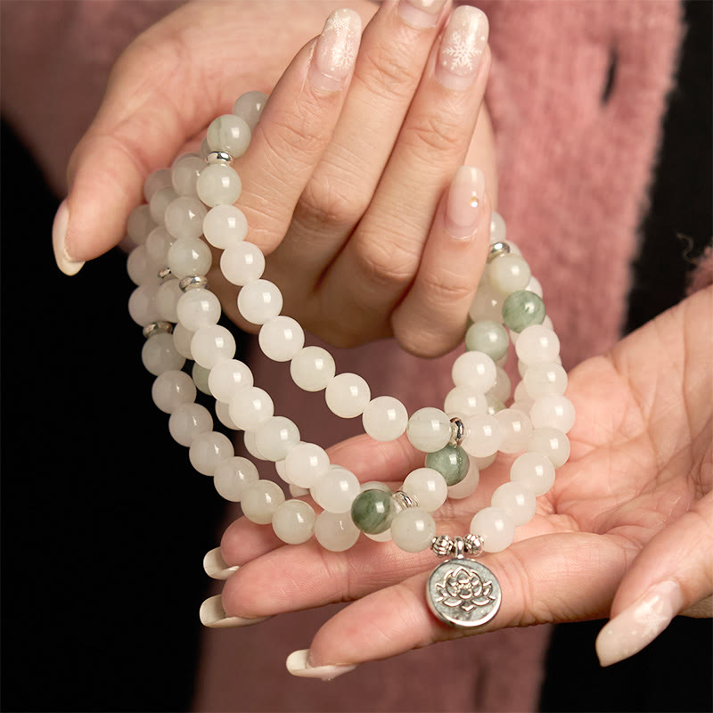 Buddha Stones 108 Mala Beads Naturalna Bransoletka Szczęścia Tianshan Jade Lotus