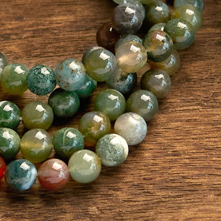 Buddha Stones 108 Koraliki Mala Naturalny Kamień Indyjski Agat Lotus Spokój Bransoletka