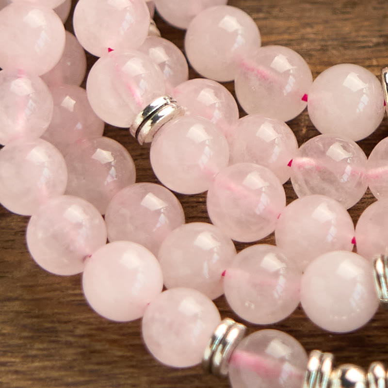 Buddha Stones 108 Koraliki Mala Naturalny Kamień Kwarc Różowy Lotos Bransoletka Spokoju