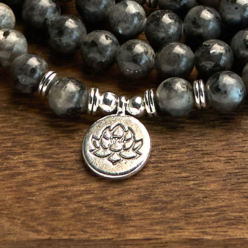 Buddha Stones 108 Koraliki Mala Wielowarstwowe Naturalne Czarne Błyszczące Kamień Bransoletka Lotus Positivity
