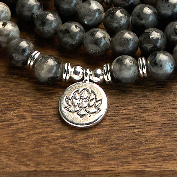 Buddha Stones 108 Koraliki Mala Wielowarstwowe Naturalne Czarne Błyszczące Kamień Bransoletka Lotus Positivity