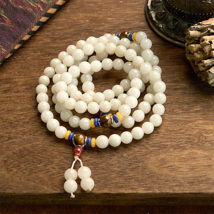 Bransoletka z Buddha Stones, 108 koralików Mala, naturalny kwarcyt, bogactwo i szczęście - Kwarcyt (obwód nadgarstka: 14-16 cm) - image 1