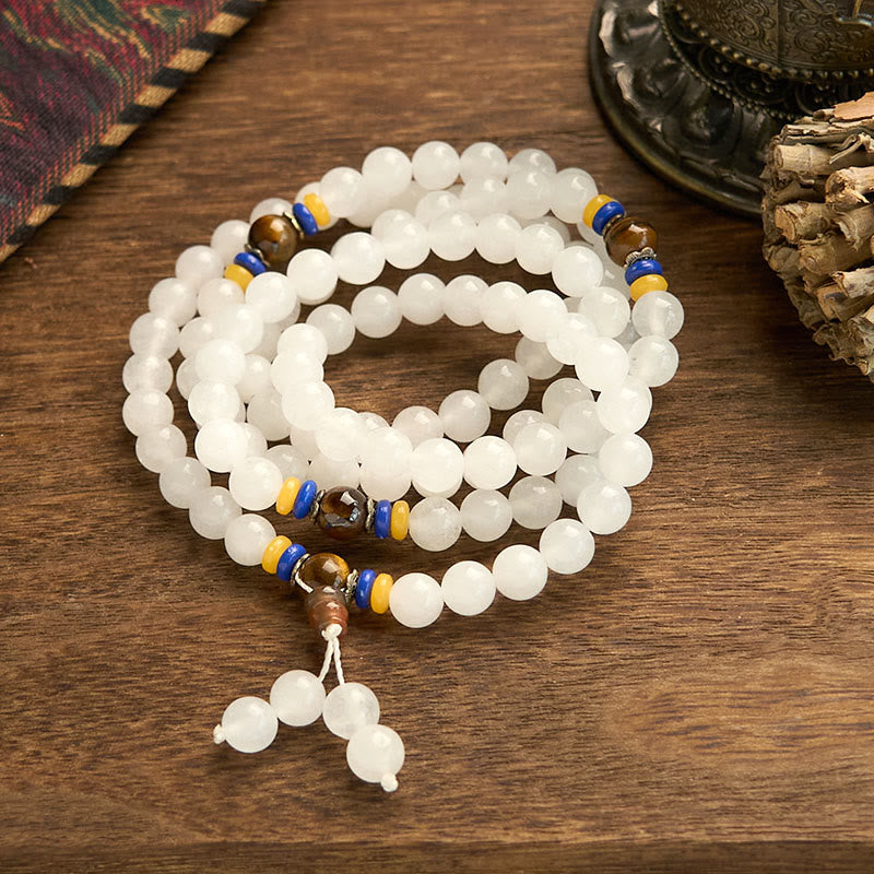 Bransoletka z Buddha Stones, 108 koralików Mala, naturalny kwarcyt, bogactwo i szczęście - image 5