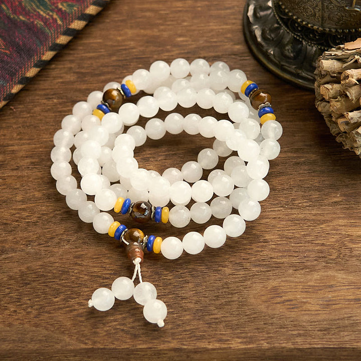Bransoletka z Buddha Stones, 108 koralików Mala, naturalny kwarcyt, bogactwo i szczęście - image 5