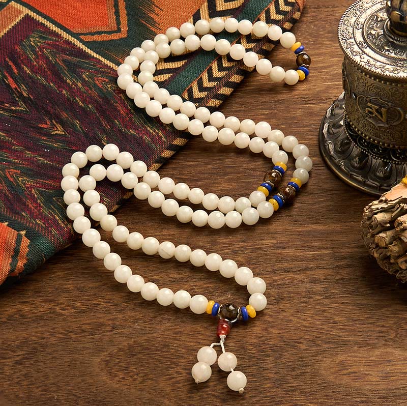 Bransoletka z Buddha Stones, 108 koralików Mala, naturalny kwarcyt, bogactwo i szczęście - image 8