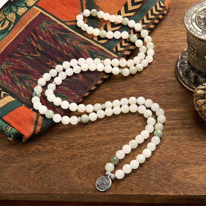 Buddha Stones 108 Mala Beads Naturalna Bransoletka Szczęścia Tianshan Jade Lotus