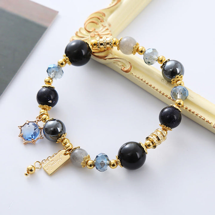 Bransoletka Buddha Stones Natural Black Obsidian Hematyt Blue Sandstone Strength