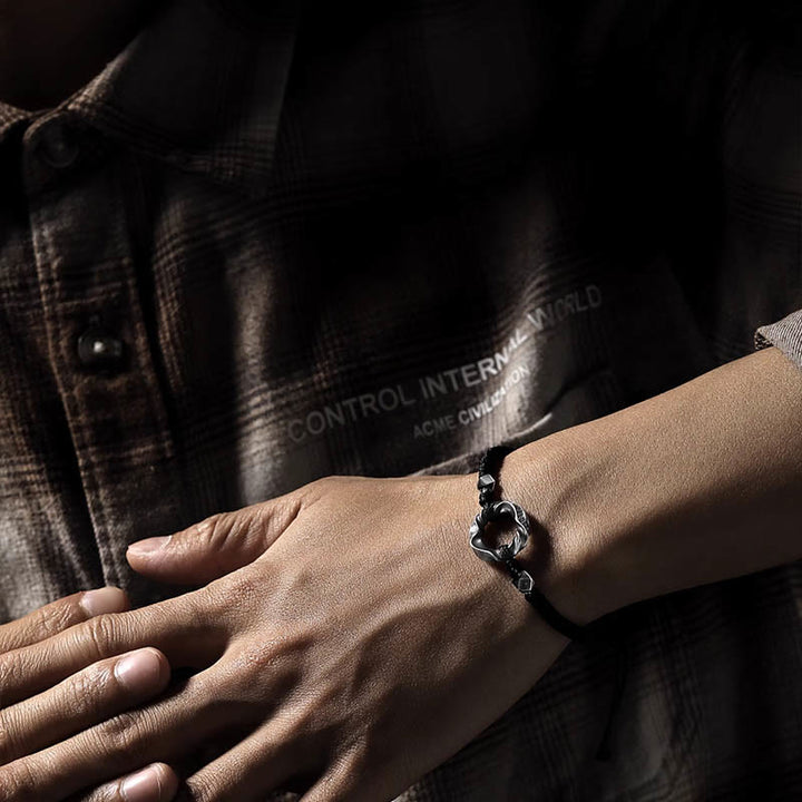 Bransoletka ochronna Buddha Stones ze srebra próby 999 Peace Buckle z czarnej woskowanej liny - image 14