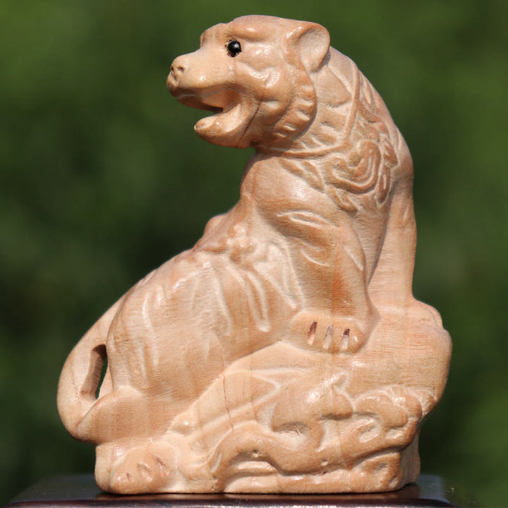 Buddha Stones Rok Węża Chiński Zodiak Fu Charakter Brzoskwiniowy Drewno Dom Posąg Dekoracja - Tygrys wspinający się na górę - Wysokość 11,5 cm - image 15