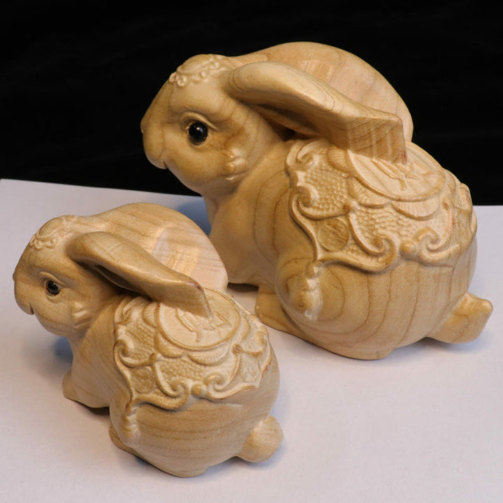 Buddha Stones Rok Węża Chiński Zodiak Fu Charakter Brzoskwiniowy Drewno Dom Posąg Dekoracja - Jeden królik dla bogactwa - Wysokość 11,5 cm - image 19