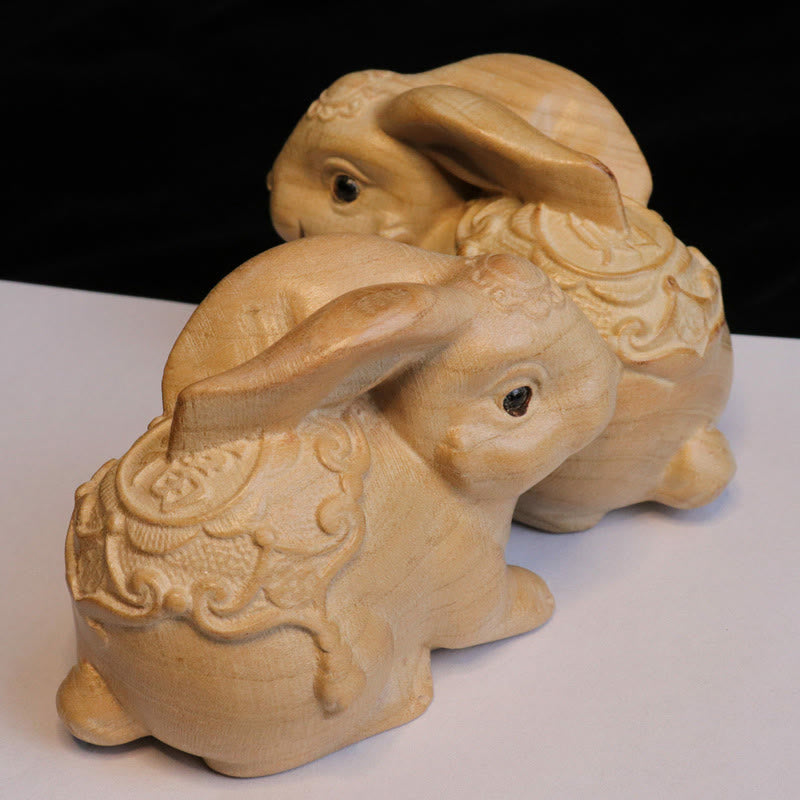 Buddha Stones Rok Węża Chiński Zodiak Fu Charakter Brzoskwiniowy Drewno Dom Posąg Dekoracja - Jeden królik postaci Fu - Wysokość 11,5 cm - image 20