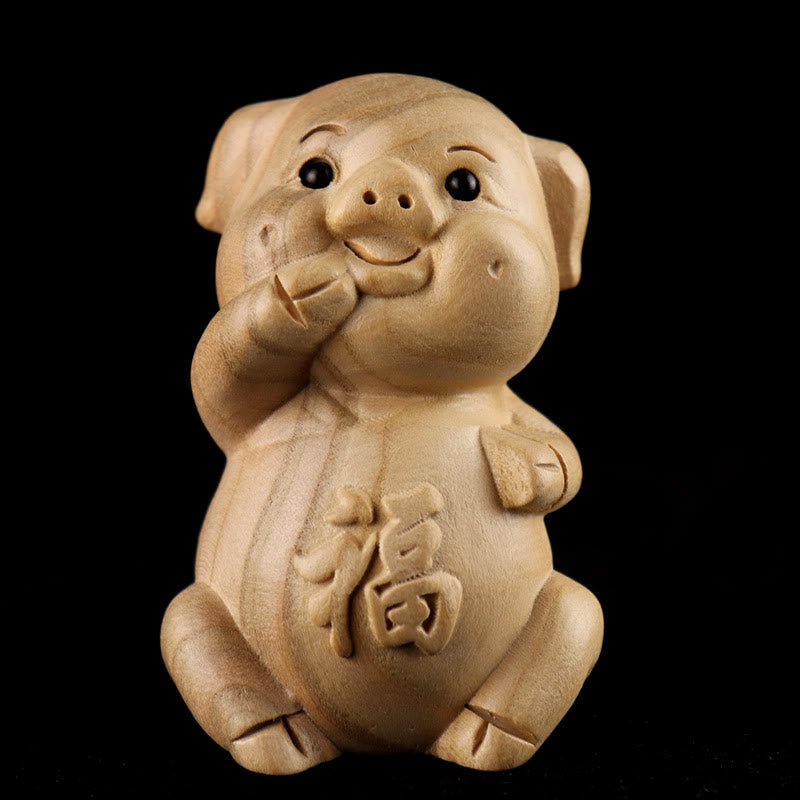 Buddha Stones Rok Węża Chiński Zodiak Fu Charakter Brzoskwiniowy Drewno Dom Posąg Dekoracja - Fu Character Pig - Wysokość 11,5 cm - image 32