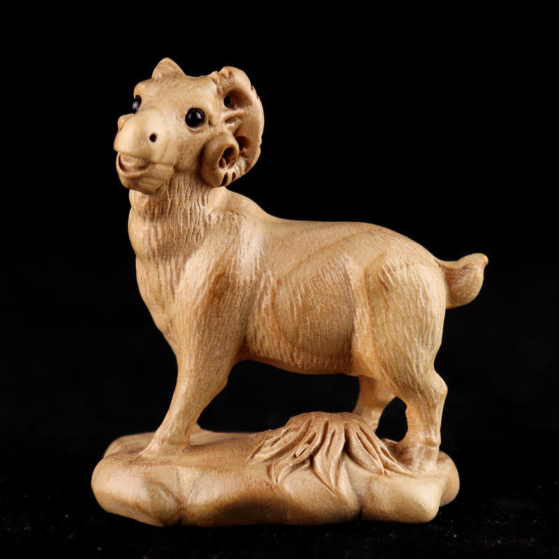 Buddha Stones Rok Węża Chiński Zodiak Fu Charakter Brzoskwiniowy Drewno Dom Posąg Dekoracja - Koza - Wysokość 11,5 cm - image 23