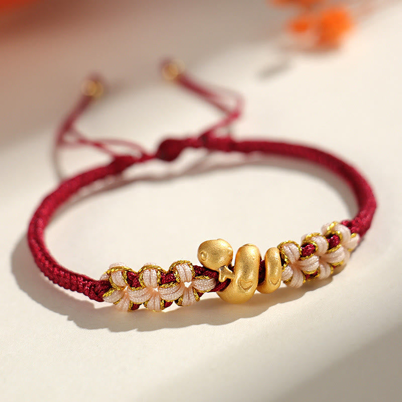 Buddha Stones Ręcznie robione 999 Srebro Sterling Rok Węża Czerwony Sznurek Serce Brzoskwiniowy Kwiat Bransoletka Szczęścia - Ciemnoczerwony sznurek ze srebra próby 999 (obwód nadgarstka: 15-18 cm) - image 8