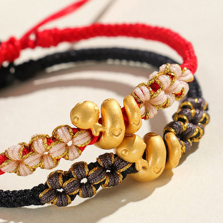 Buddha Stones Ręcznie robione 999 Srebro Sterling Rok Węża Czerwony Sznurek Serce Brzoskwiniowy Kwiat Bransoletka Szczęścia - image 13