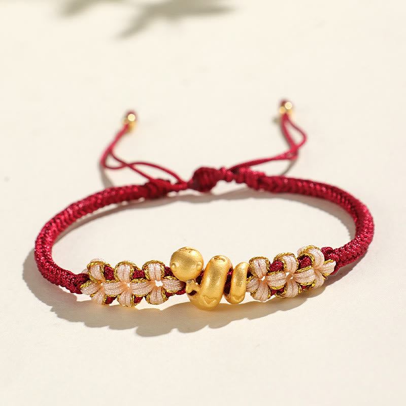 Buddha Stones Ręcznie robione 999 Srebro Sterling Rok Węża Czerwony Sznurek Serce Brzoskwiniowy Kwiat Bransoletka Szczęścia - image 9