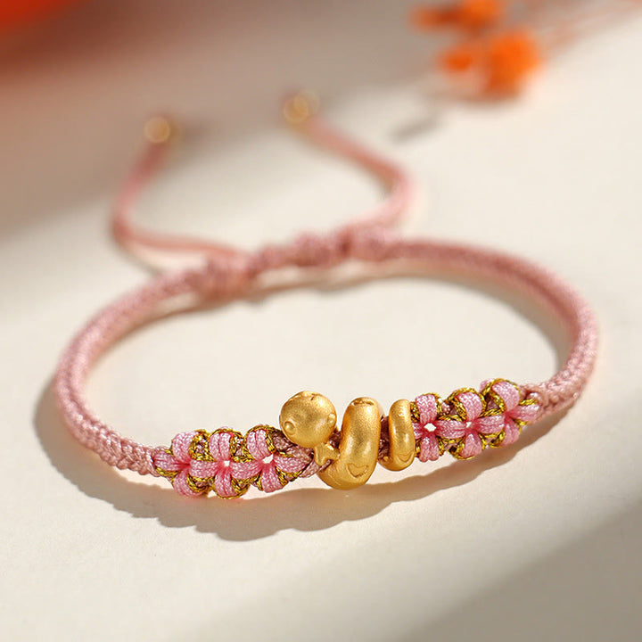 Buddha Stones Ręcznie robione 999 Srebro Sterling Rok Węża Czerwony Sznurek Serce Brzoskwiniowy Kwiat Bransoletka Szczęścia - Różowy sznurek ze srebra próby 999 (obwód nadgarstka: 15-18 cm) - image 14