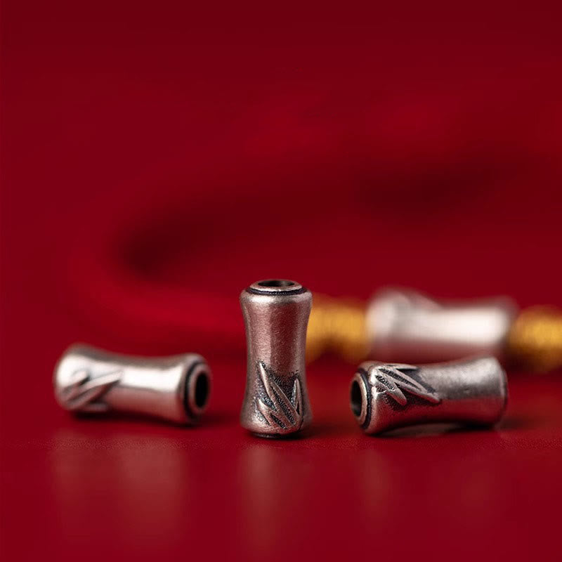 Bransoletka Buddha Stones wykonana ręcznie ze srebra próby 925, bambusa, czerwonego sznurka, pleciona, z motywem szczęścia