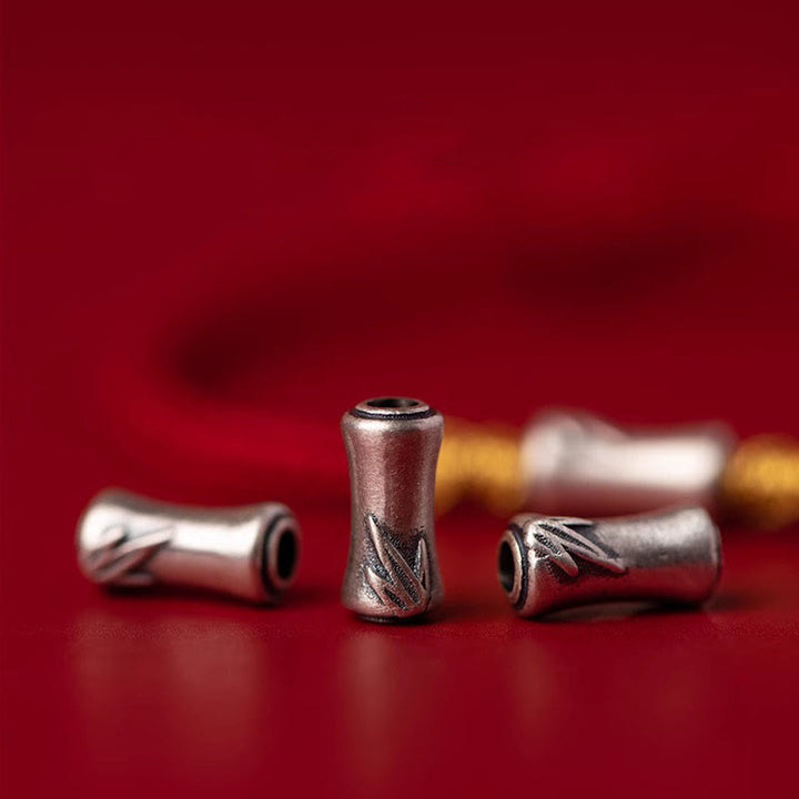 Bransoletka Buddha Stones wykonana ręcznie ze srebra próby 925, bambusa, czerwonego sznurka, pleciona, z motywem szczęścia