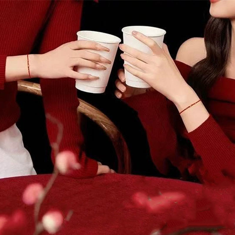 Bransoletka Fu Character Luck z Buddha Stones, ręcznie pleciona, czerwona, ze srebra próby 925