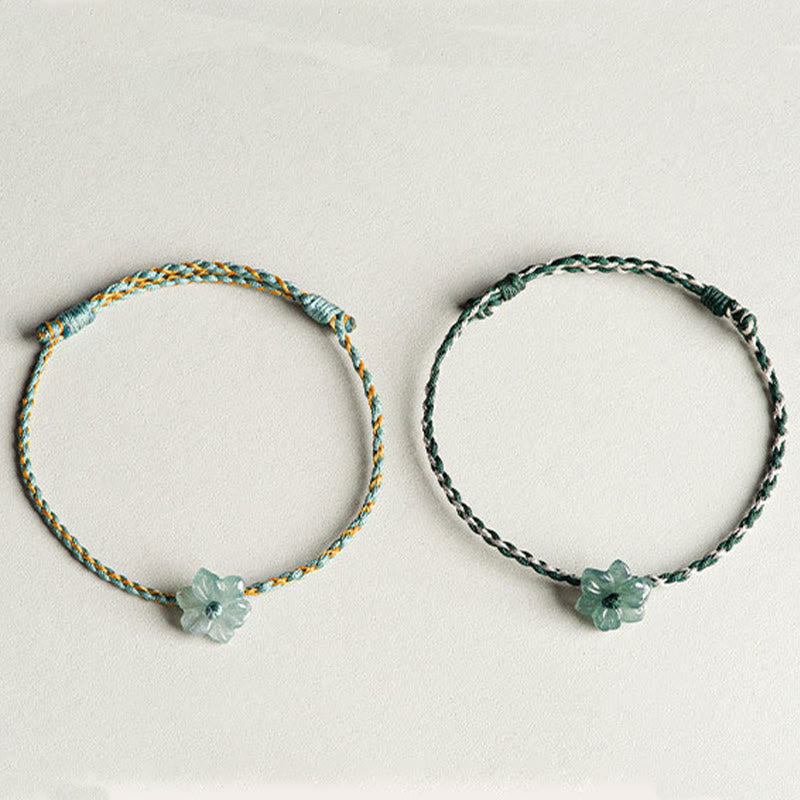Bransoletka Buddha Stones z zielonego sznurka Jade Orchidea pleciona, ręcznie robiona, na znak dobrobytu