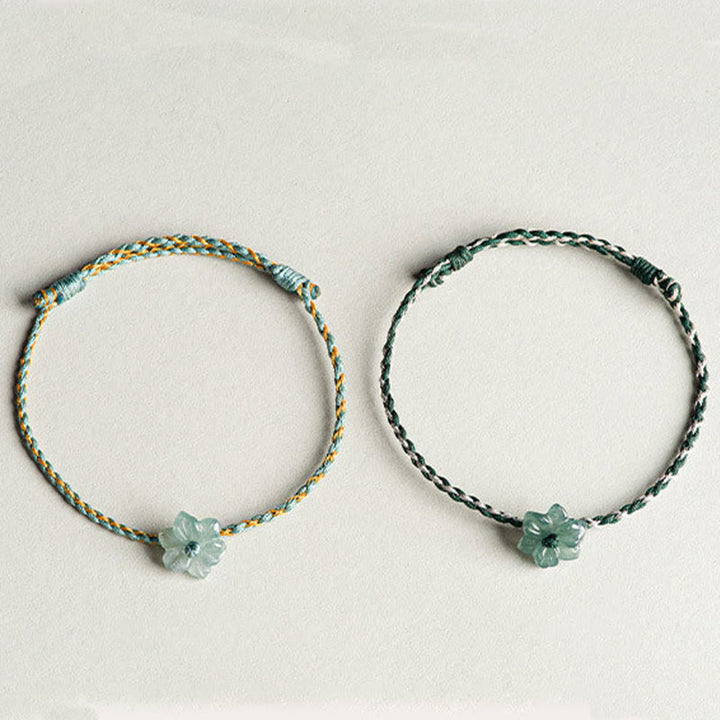 Bransoletka Buddha Stones z zielonego sznurka Jade Orchidea pleciona, ręcznie robiona, na znak dobrobytu