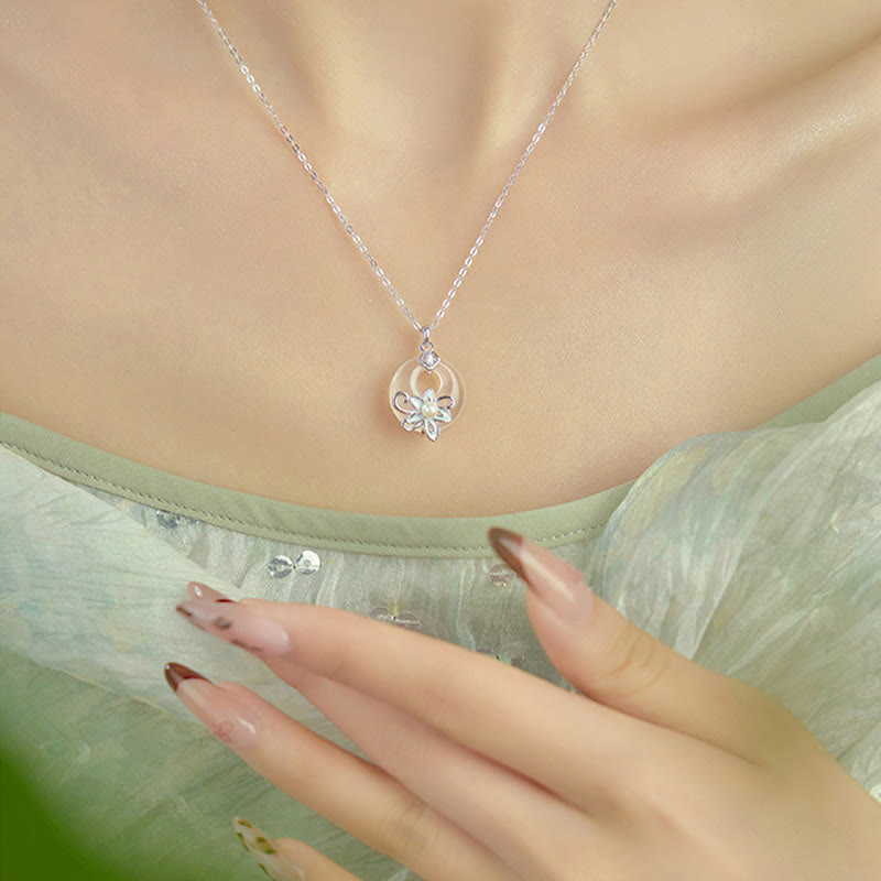 Buddha Stones Chalcedon Pokoju Klamra 999 Srebro Sterlingowe Naszyjnik Lotos Pozytywny Wisiorek - image 9