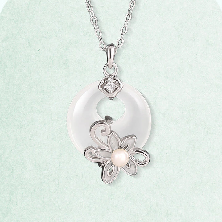 Buddha Stones Chalcedon Pokoju Klamra 999 Srebro Sterlingowe Naszyjnik Lotos Pozytywny Wisiorek - image 2