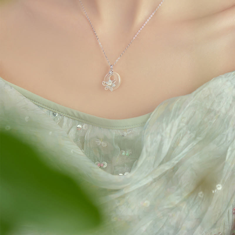 Buddha Stones Chalcedon Pokoju Klamra 999 Srebro Sterlingowe Naszyjnik Lotos Pozytywny Wisiorek - image 11