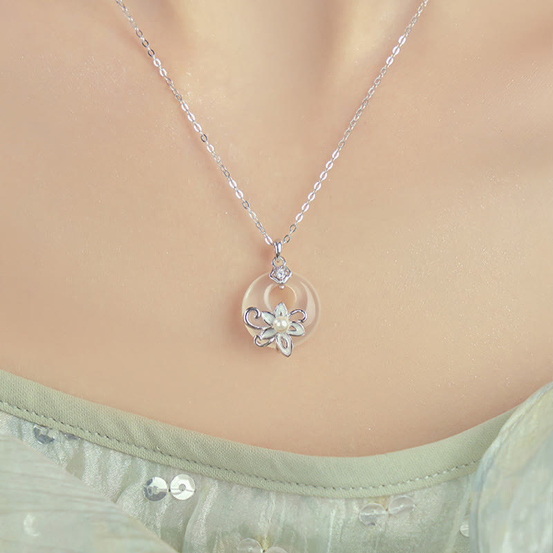 Buddha Stones Chalcedon Pokoju Klamra 999 Srebro Sterlingowe Naszyjnik Lotos Pozytywny Wisiorek - image 4