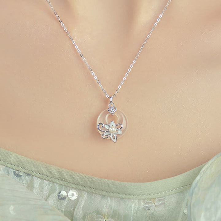 Buddha Stones Chalcedon Pokoju Klamra 999 Srebro Sterlingowe Naszyjnik Lotos Pozytywny Wisiorek - image 4