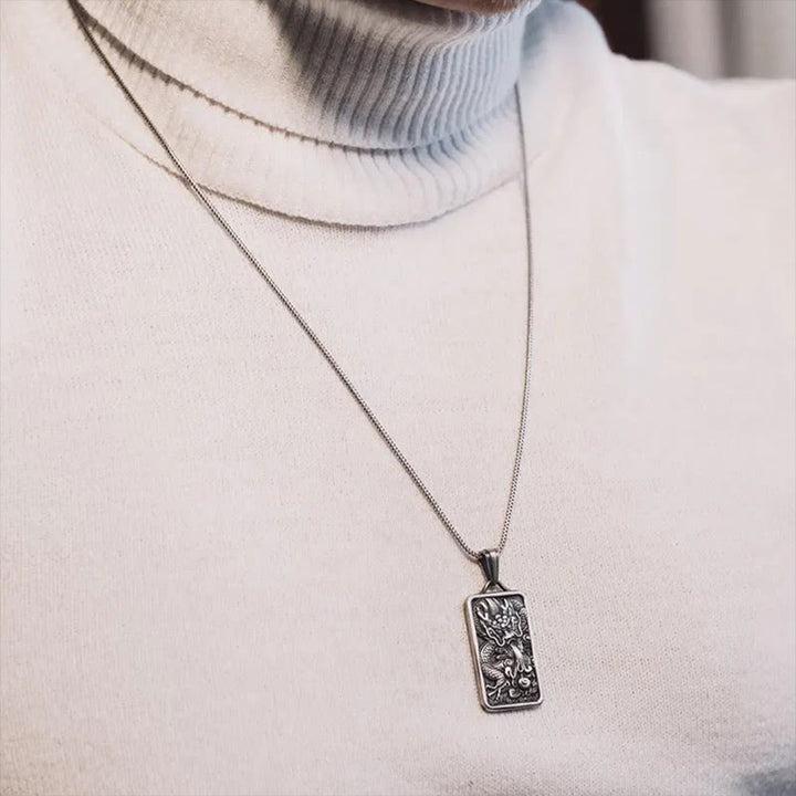 Naszyjnik Buddha Stones Czysta Cyna Smok Sukces Ochrona Wisiorek - image 3