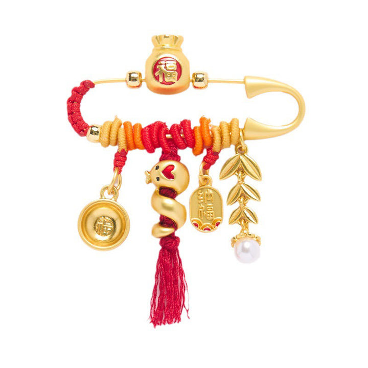 Buddha Stones Miedź Rok Węża Frędzle Sznurek Kolczasty Fu Miska Szczęście Torba Broszka