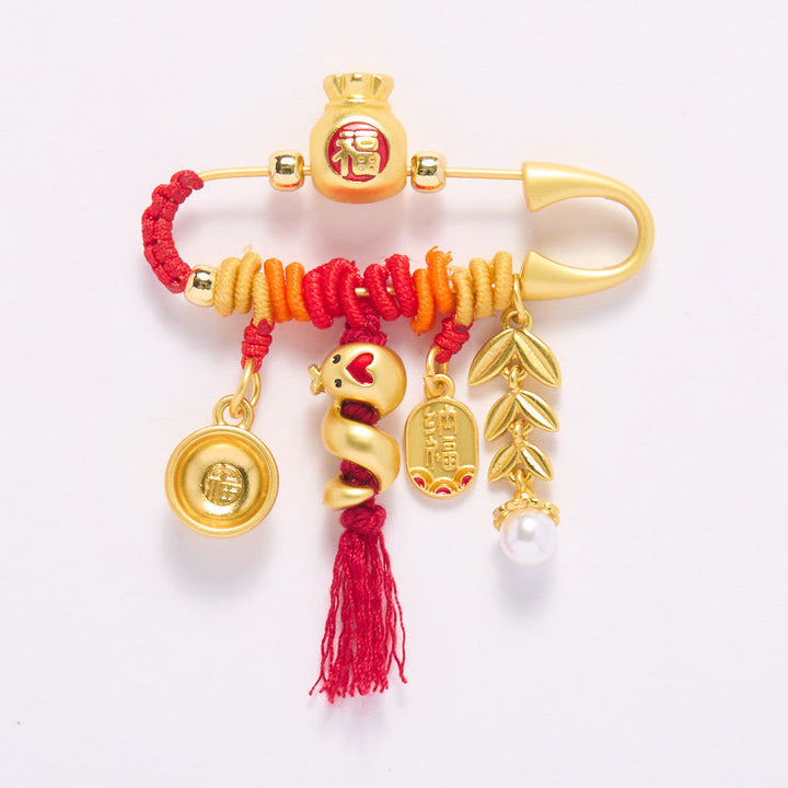 Buddha Stones Miedź Rok Węża Frędzle Sznurek Kolczasty Fu Miska Szczęście Torba Broszka