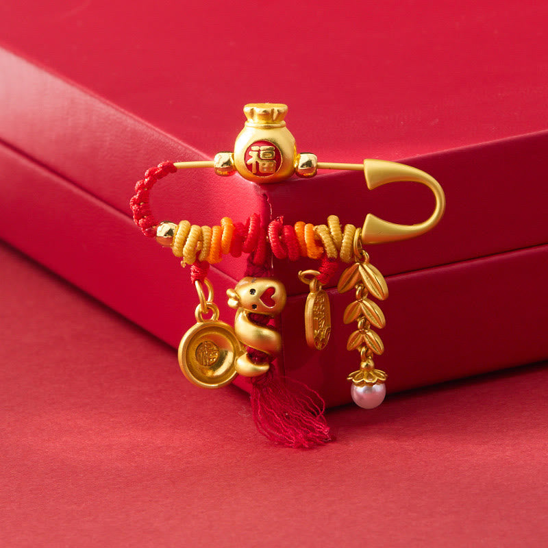 Buddha Stones Miedź Rok Węża Frędzle Sznurek Kolczasty Fu Miska Szczęście Torba Broszka