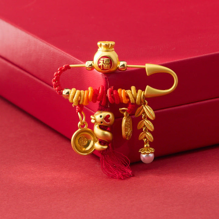 Buddha Stones Miedź Rok Węża Frędzle Sznurek Kolczasty Fu Miska Szczęście Torba Broszka